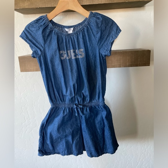 Guess Kids|Girls Denim Chambray Short sleeve romper, Bling GUESS logo•••Size 14 - Picture 5 of 5